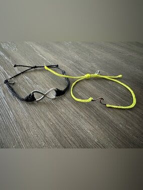 Pura Vida Black Infinity & Neon Yellow Wave Cord Bracelets set of 2!